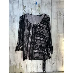 Liz McCoy Women's Black Two-Way Striped Print Blouse Size XL